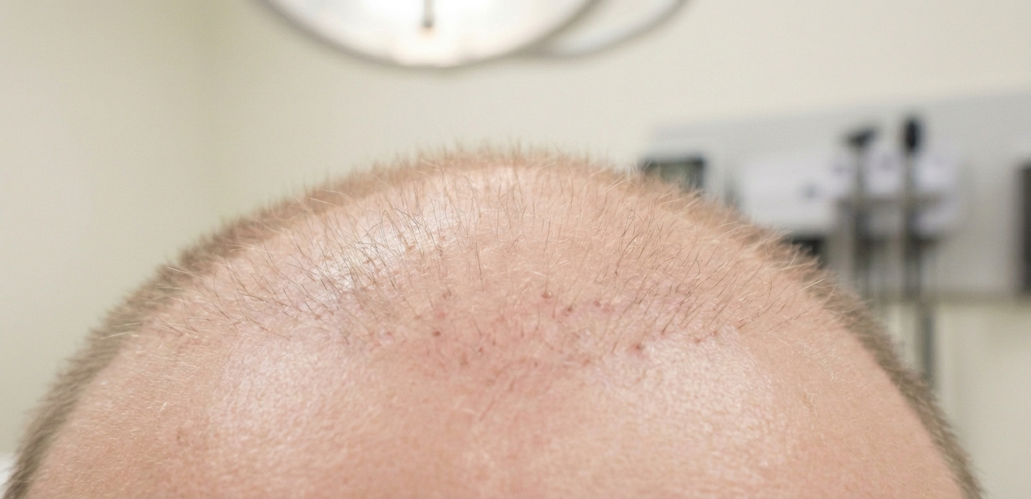 Initial Sprouting of Transplanted Hair Follicles Hair Transplant Recovery Timeline shows the first signs of new, fine hair sprouting.