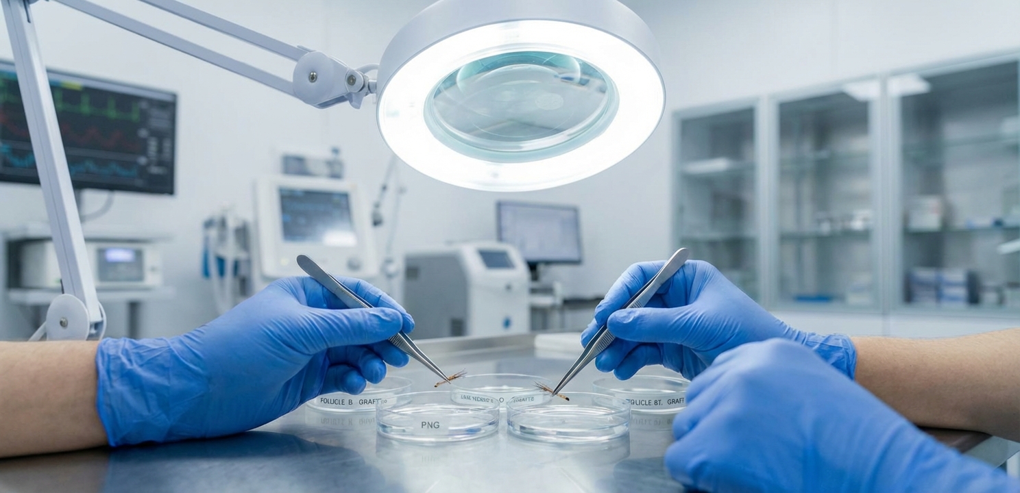 How Long Does a Hair Transplant Take includes the critical step of preserving harvested grafts in a nutrient solution