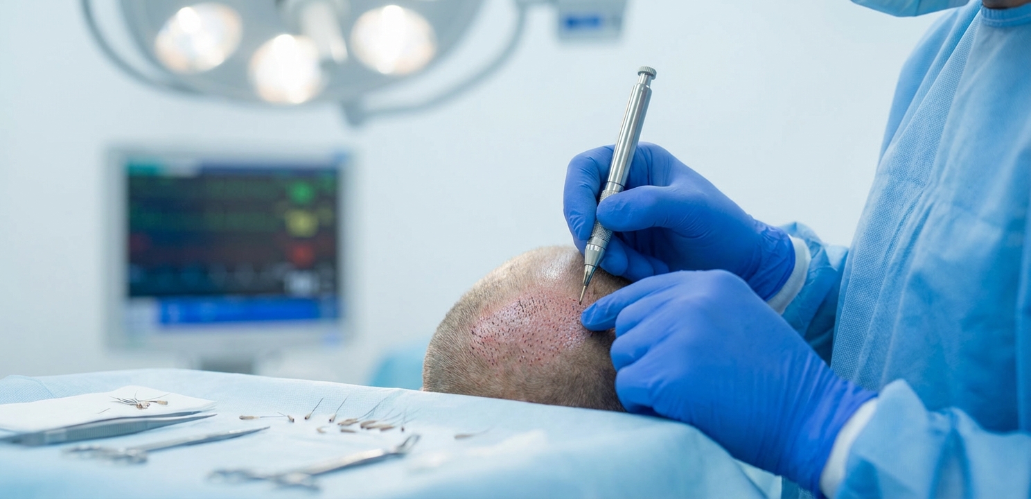 Detailed View of DHI Hair Implantation Hair Transplant Cost Per Graft is significantly influenced by advanced surgical techniques like DHI.